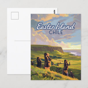 Paaseiland Chili Moai Rapa Nui Polynesia Retro Briefkaart
