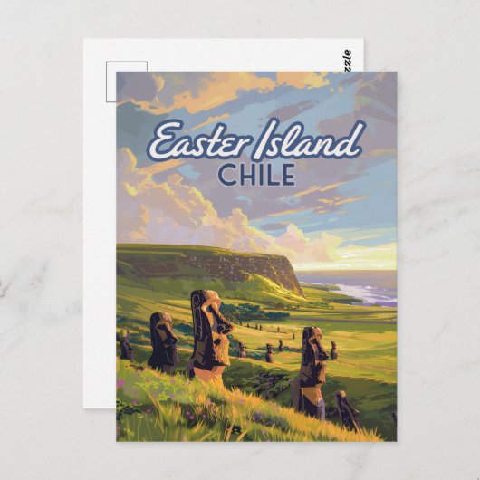 Paaseiland Chili Moai Rapa Nui Polynesia Retro Briefkaart (Voorkant / Achterkant)