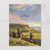 Paaseiland Chili Moai Rapa Nui Polynesia Retro Briefkaart (Voorkant)
