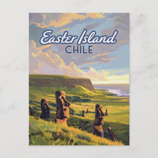 Paaseiland Chili Moai Rapa Nui Polynesia Retro Briefkaart (Voorkant)