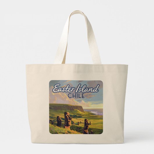 Paaseiland Chili Moai Rapa Nui Polynesia Retro Grote Tote Bag (Achterkant)