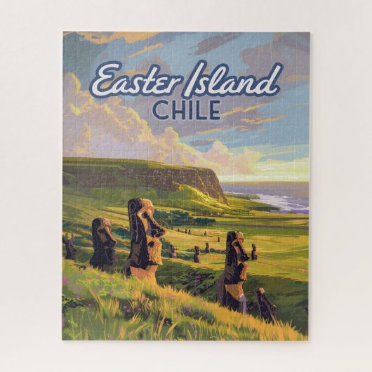 Paaseiland Chili Moai Rapa Nui Polynesia Retro Legpuzzel (Verticaal)