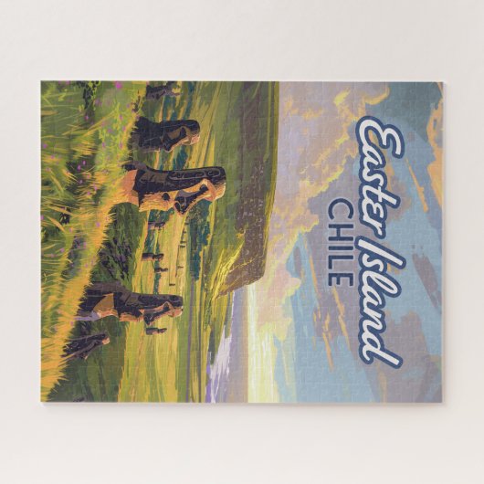 Paaseiland Chili Moai Rapa Nui Polynesia Retro Legpuzzel (Horizontaal)