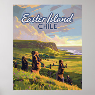 Paaseiland Chili Moai Rapa Nui Polynesia Retro Poster