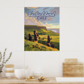 Paaseiland Chili Moai Rapa Nui Polynesia Retro Poster (Keuken)