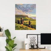 Paaseiland Chili Moai Rapa Nui Polynesia Retro Poster (Thuiskantoor)