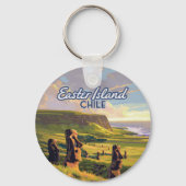 Paaseiland Chili Moai Rapa Nui Polynesia Retro Sleutelhanger (Voorkant)