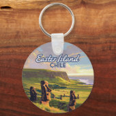 Paaseiland Chili Moai Rapa Nui Polynesia Retro Sleutelhanger (Achterkant)