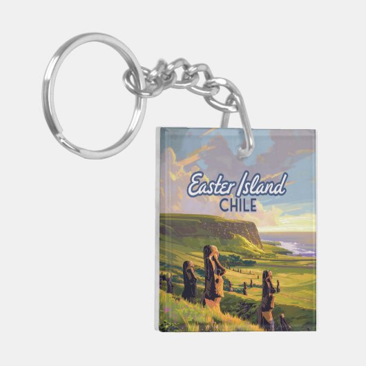 Paaseiland Chili Moai Rapa Nui Polynesia Retro Sleutelhanger (Voorkant Links)