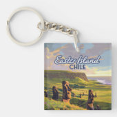 Paaseiland Chili Moai Rapa Nui Polynesia Retro Sleutelhanger (Voorkant)