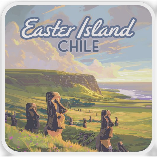 Paaseiland Chili Moai Rapa Nui Polynesia Retro Sticker (Voorkant)