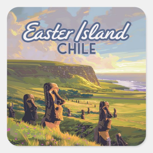 Paaseiland Chili Moai Rapa Nui Polynesia Retro Vierkante Sticker (Voorkant)