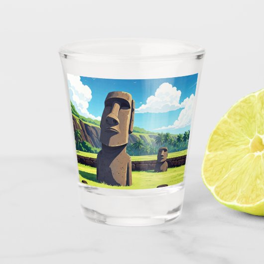 Paaseiland Chili Moai Reizen Shot Glas (Voorkant)