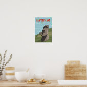 Paaseiland Chili Retro Travel Art  Poster (Keuken)