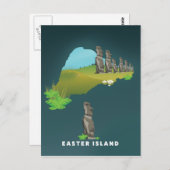 Paaseiland Illustrated Map reisposter print. Briefkaart (Voorkant / Achterkant)