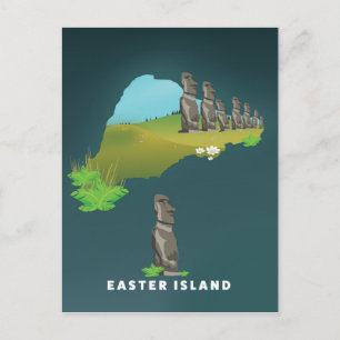 Paaseiland Illustrated Map reisposter print. Briefkaart