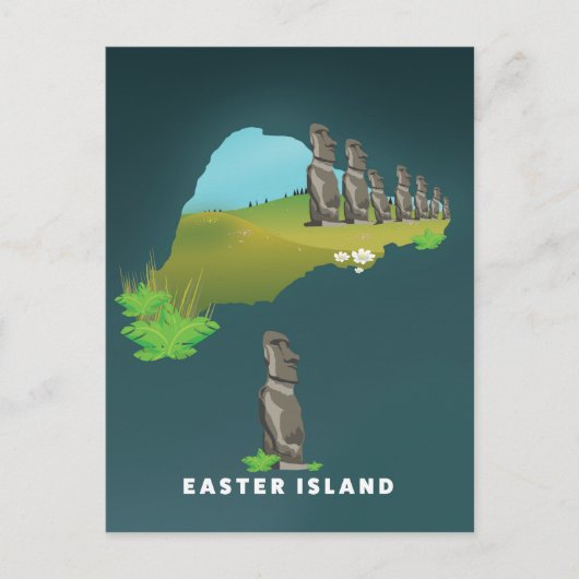 Paaseiland Illustrated Map reisposter print. Briefkaart (Voorkant)