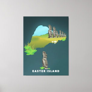 Paaseiland Illustrated Map reisposter print. Canvas Afdruk