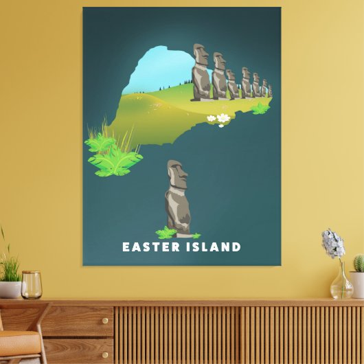 Paaseiland Illustrated Map reisposter print. Canvas Afdruk (Insitu (Woonkamer))