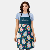 Paaseipatroon met bloemen, aangepaste naam schort (Gedragen)