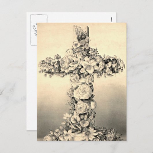 Paasen en palmzondagse Floral Cross Feestdagenkaart (Voorkant / Achterkant)