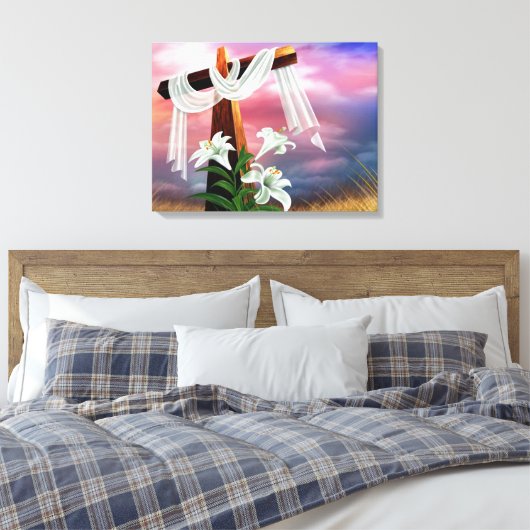 Paasen en palmzonneschermen en -scènes canvas afdruk (Insitu (Slaapkamer))