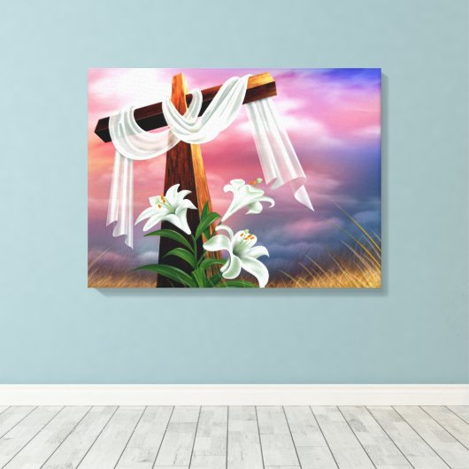 Paasen en palmzonneschermen en -scènes canvas afdruk (Insitu (Houten vloer))