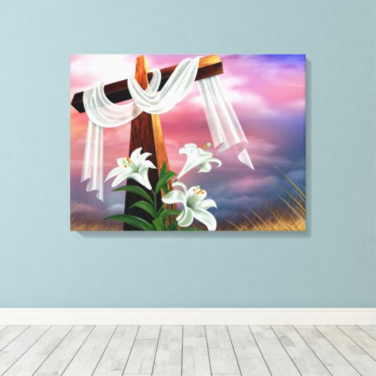 Paasen en palmzonneschermen en -scènes canvas afdruk (Insitu (Houten vloer))