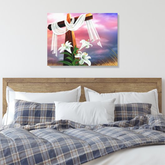 Paasen en palmzonneschermen en -scènes canvas afdruk (Insitu (Slaapkamer))