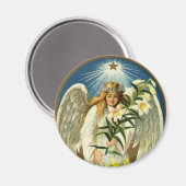  paasengel, lammeren, Lily Flower, Gold Star Magneet (Voorkant / Achterkant)