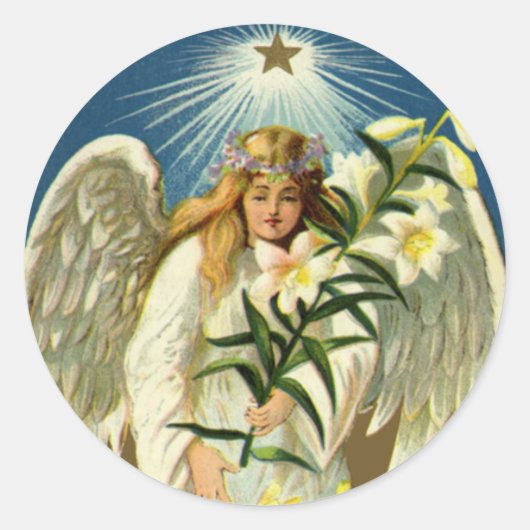 paasengel, lammeren, Lily Flower, Gold Star Ronde Sticker (Voorkant)