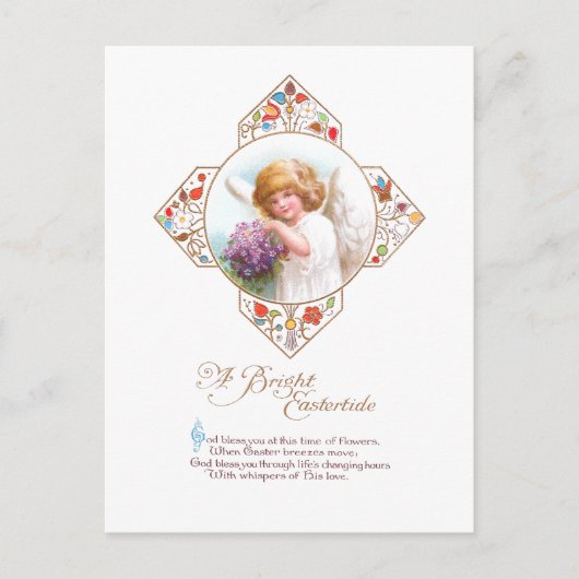  paasengel met bloemen feestdagenkaart (Voorkant)