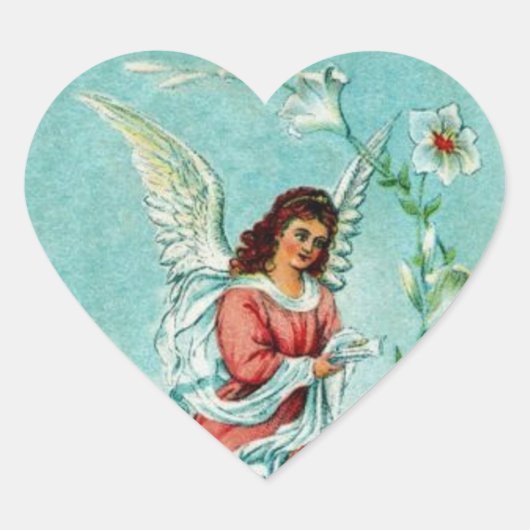 Paasengel met bloemen hart sticker (Voorkant)