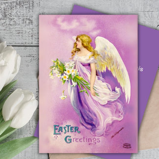  paasengel met lelies aangepaste pasen feestdagenkaart