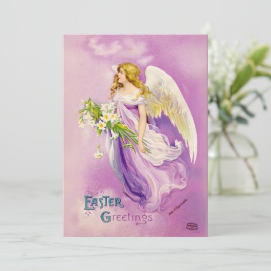 paasengel met lelies aangepaste pasen feestdagenkaart (Staand voorkant)