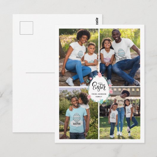 Paasfamilie 4 Foto Collage & Egg Persoonlijk Briefkaart (Voorkant / Achterkant)