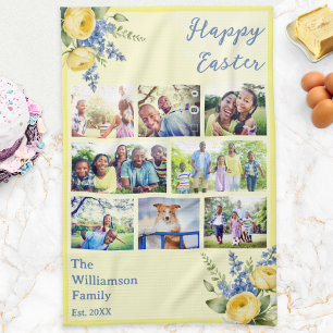 Paasfamiliefotocollage Lente Bloemen Geel Theedoek