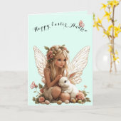 Paasfee Pinke Rozen Witte Konijn Vlinders  Kaart (Gele Bloem)