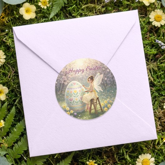 Paasfeeënschildering Ei Lente Ronde Sticker