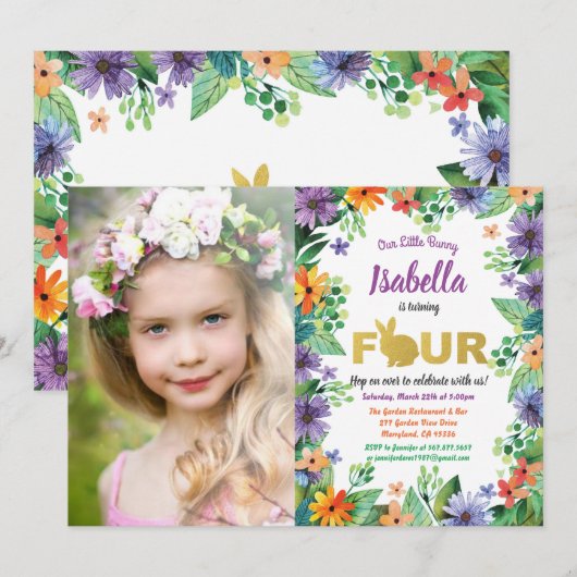 Paasfeest 4de verjaardagsfeest foto uitnodiging (Voorkant / Achterkant)