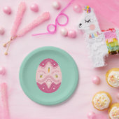 Paasfeest bord roze ei op groene achtergrond (Feest)