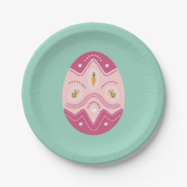 Paasfeest bord roze ei op groene achtergrond