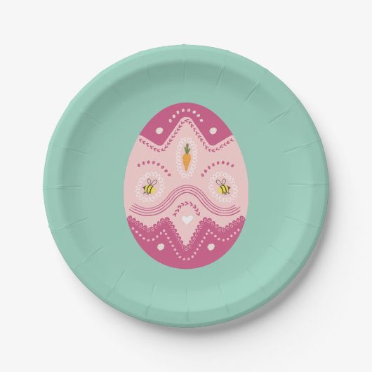 Paasfeest bord roze ei op groene achtergrond (Voorkant)