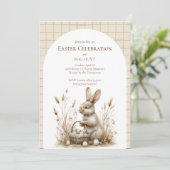 Paasfeest Bunny Beige Boho Kaart (Staand voorkant)