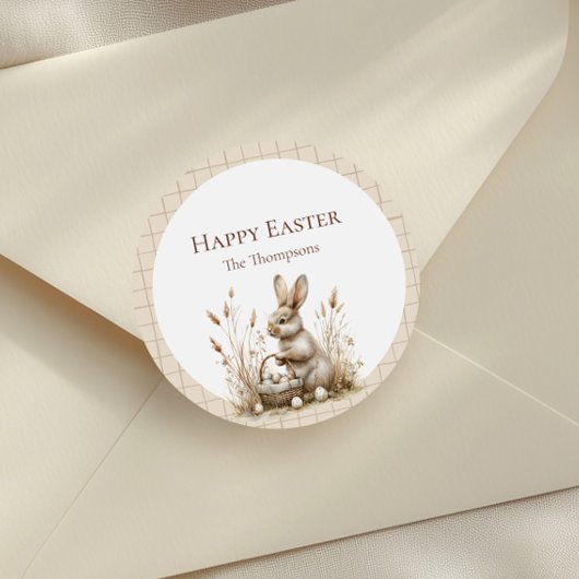 Paasfeest Bunny Beige Boho Ronde Sticker