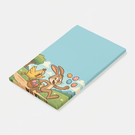 Paasfeest Cartoon Grappig | Bunny steelt eieren va Post-it® Notes (Schuin)
