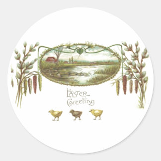 Paasfeest - Chicks & Pond Arts & Crafts Briefkaart Ronde Sticker