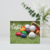 Paasfeest golf met kleurrijke eieren golfbal  feestdagenkaart (Staand voorkant)