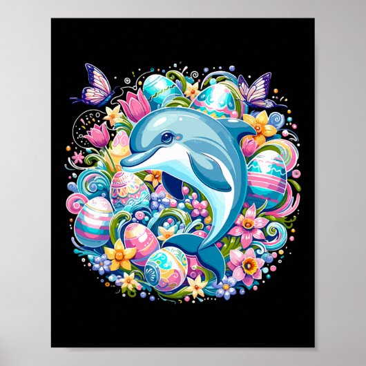 Paasfeest Illustratie Met Lieve Dolfijn Poster (Voorkant)