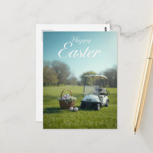 Paasfeest met golfkar op golfbaan briefkaart